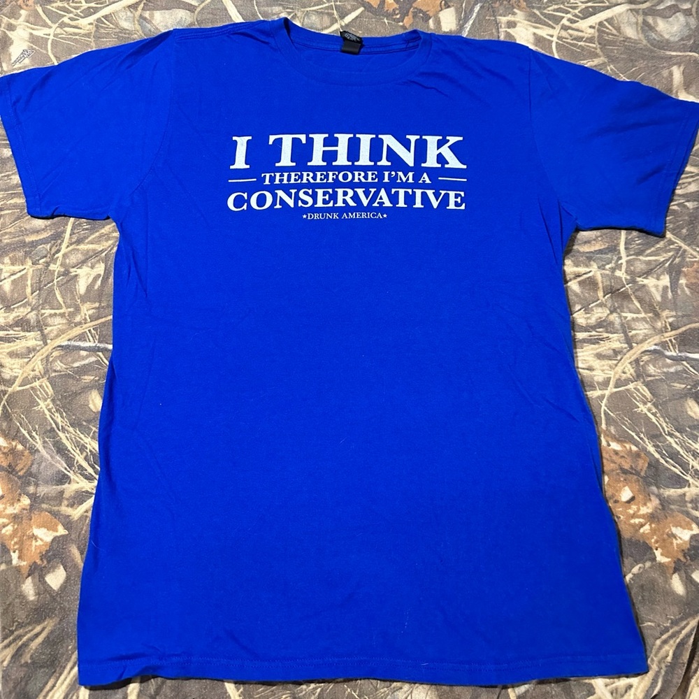 Drunk American “I Think Therefore I’m A Conservative” America Patriotic Shirt - Picture 1 of 3